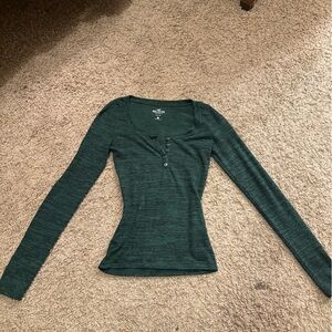 Vintage Hollister Women's Dark Green Long Sleeve Bodysuit